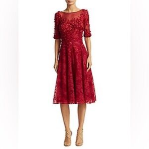 NWT Rickie Freeman for Teri Jon red burgundy floral lace midi dress size 14